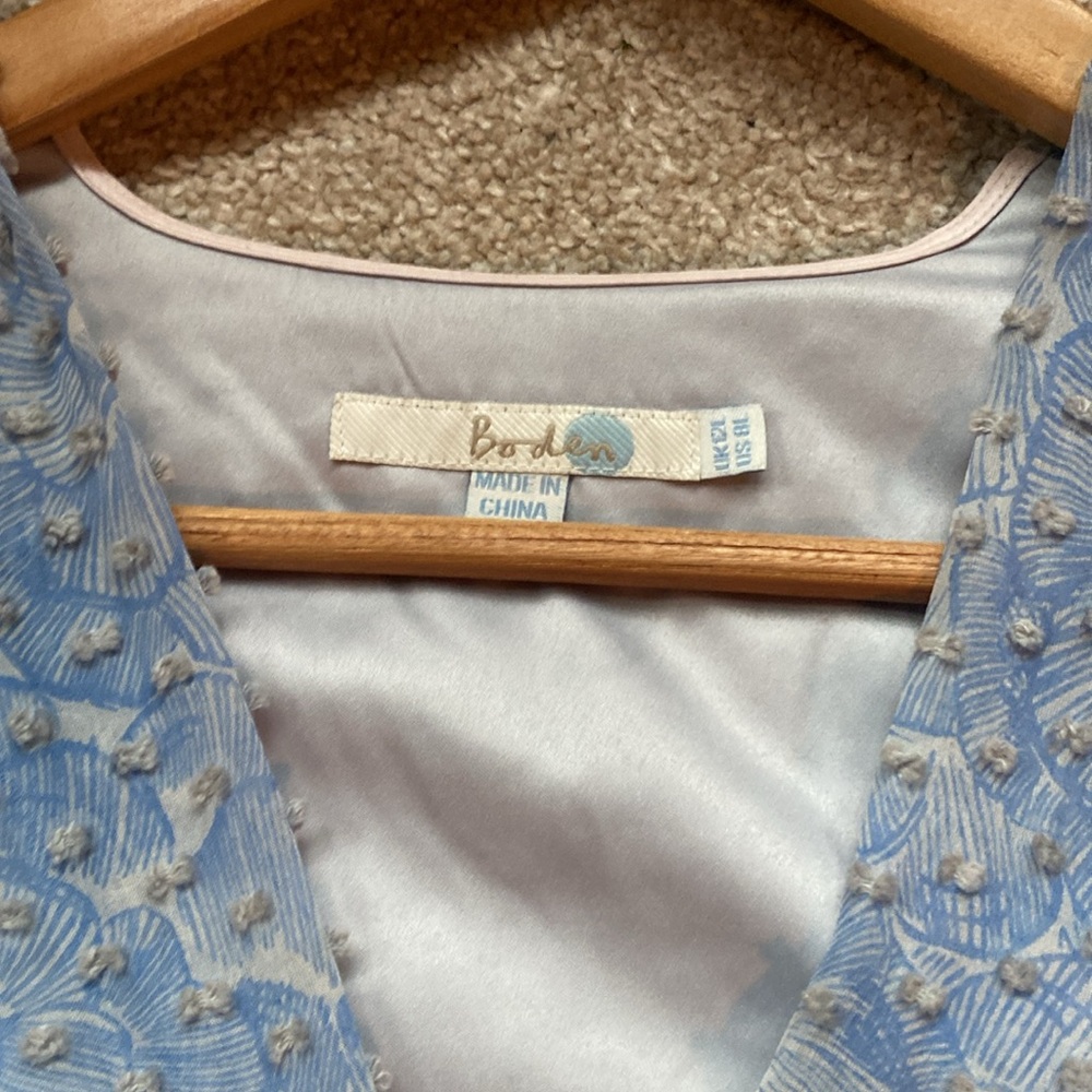 Gorgeous Boden dress light blue Swiss dot floral